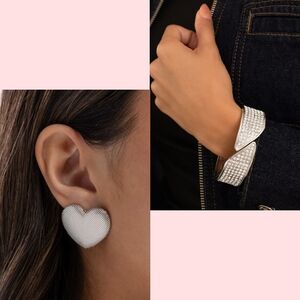 Smitten Studs Hearts Silver Earrings Fierce On Fleek Silver Bracelet Rhinestone